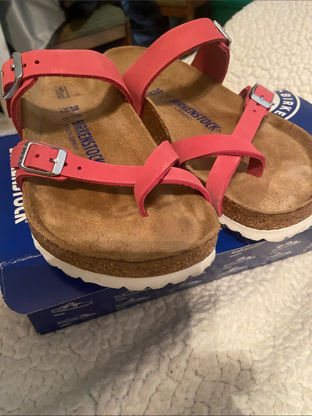 Birkenstock women’s Red uDouble-Strap Toe-Loop Sandals - Picture 13 of 14